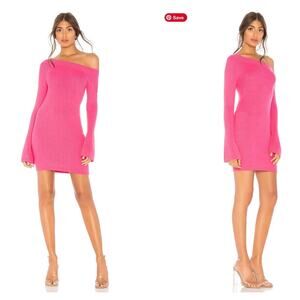 Lovers and Friends Women's  Pink Rib Knit Long Sleeve Off the Shoulder Dress,EUC